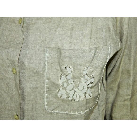 Bellows Brut Le Garage Blouse Vintage Beige‎ Linen Lace Paris France Medium - Picture 5 of 9